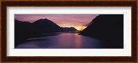 Sunset over a lake, Sylvenstein Lake, Bavarian Alps, Germany Fine Art Print