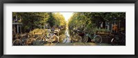 Bicycles On Bridge Over Canal, Amsterdam, Netherlands Fine Art Print