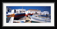 Rowboats on a harbor, Mykonos, Greece Fine Art Print