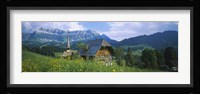Chalet and a church on a landscape, Emmental, Switzerland Fine Art Print
