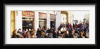 Tourists sitting outside of a cafe, Barcelona, Spain Fine Art Print