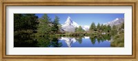 Reflection of trees and mountain in a lake, Matterhorn, Switzerland Fine Art Print