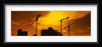 Silhouette of cranes at a construction site, London, England Fine Art Print