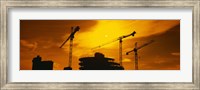 Silhouette of cranes at a construction site, London, England Fine Art Print