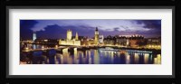 Buildings lit up at dusk, Big Ben, Houses Of Parliament, London, England Fine Art Print