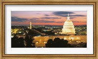 High angle view of a city lit up at dusk, Washington DC, USA Fine Art Print
