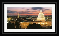 High angle view of a city lit up at dusk, Washington DC, USA Fine Art Print