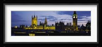 Government Building Lit Up At Night, Big Ben And The Houses Of Parliament, London, England, United Kingdom Fine Art Print