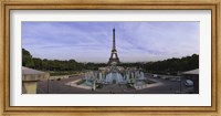 Fountain in front of a tower, Eiffel Tower, Paris, France Fine Art Print