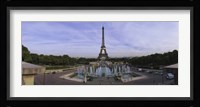 Fountain in front of a tower, Eiffel Tower, Paris, France Fine Art Print