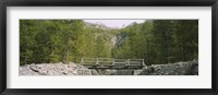 Wooden footbridge across a stream in a mountain range, Switzerland Fine Art Print