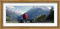 Hiker Contemplating Mountains Switzerland Fine Art Print