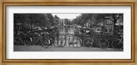 Bicycle Leaning Against A Metal Railing On A Bridge, Amsterdam, Netherlands Fine Art Print