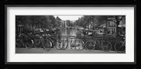 Bicycle Leaning Against A Metal Railing On A Bridge, Amsterdam, Netherlands Fine Art Print
