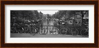 Bicycle Leaning Against A Metal Railing On A Bridge, Amsterdam, Netherlands Fine Art Print