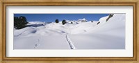 Footprints on a snow covered landscape, Alps, Riederalp, Valais Canton, Switzerland Fine Art Print