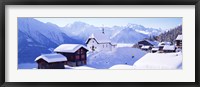 Snow Covered Chapel and Chalets Swiss Alps Switzerland Fine Art Print