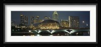 Buildings lit up at night, Esplanade Bridge, Esplanade Drive, Singapore Fine Art Print