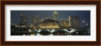 Buildings lit up at night, Esplanade Bridge, Esplanade Drive, Singapore Fine Art Print