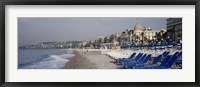 Empty lounge chairs on the beach, Nice, French Riviera, France Fine Art Print