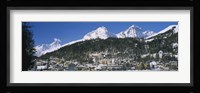 Town On The Mountainside, Saint Moritz, Engadine Valley, Graubunden, Switzerland Fine Art Print