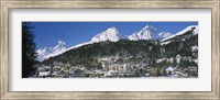 Town On The Mountainside, Saint Moritz, Engadine Valley, Graubunden, Switzerland Fine Art Print