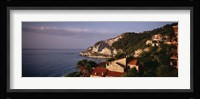 High angle view of a city near the sea, Ligurian Sea, Italian Rivera, Bergeggi, Liguria, Italy Fine Art Print