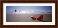 Woman And High Heels On Beach, California, USA Fine Art Print
