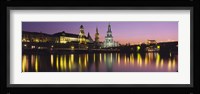 Reflection Of Buildings On Water At Night, Dresden, Germany Fine Art Print