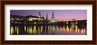 Reflection Of Buildings On Water At Night, Dresden, Germany Fine Art Print