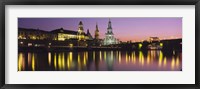 Reflection Of Buildings On Water At Night, Dresden, Germany Fine Art Print