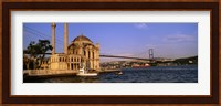Mosque at the waterfront near a bridge, Ortakoy Mosque, Bosphorus Bridge, Istanbul, Turkey Fine Art Print