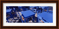 High angle view of tables and chairs at a sidewalk cafe, Paros, Cyclades Islands, Greece Fine Art Print