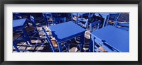 High angle view of tables and chairs at a sidewalk cafe, Paros, Cyclades Islands, Greece Fine Art Print