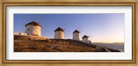 Low angle view of traditional windmills, Mykonos, Cyclades Islands, Greece Fine Art Print