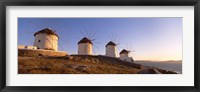 Low angle view of traditional windmills, Mykonos, Cyclades Islands, Greece Fine Art Print