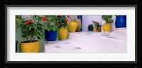 Potted plants on steps, Mykonos, Cyclades Islands, Greece Fine Art Print