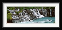 Waterfall In A Forest, Hraunfoss Waterfall, Iceland Fine Art Print