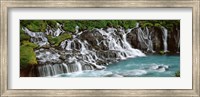 Waterfall In A Forest, Hraunfoss Waterfall, Iceland Fine Art Print