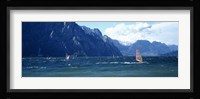 Windsurfing on a lake, Lake Garda, Italy Fine Art Print