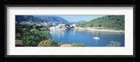 High Angle View Of A Town On The Waterfront, Cephalonia, Greece Fine Art Print