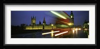 England, London, Houses of Parliament, Traffic moving in the night Fine Art Print