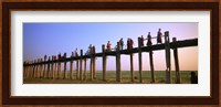Myanmar, Mandalay, U Bein Bridge, People crossing over the bridge Fine Art Print