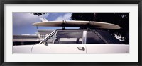 California, Surf board on roof of car Fine Art Print