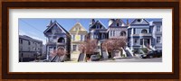 Cars Parked In Front Of Victorian Houses, San Francisco, California, USA Fine Art Print