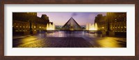 Museum lit up at night with ghosted image of three men, Louvre Museum, Paris, France Fine Art Print
