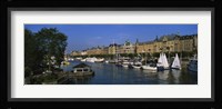 Boats In A River, Stockholm, Sweden Fine Art Print