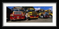Buses Parked In A Row At A Bus Station, Antigua, Guatemala Fine Art Print