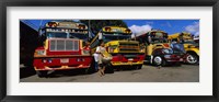 Buses Parked In A Row At A Bus Station, Antigua, Guatemala Fine Art Print