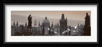 Lit Up Bridge At Dusk, Charles Bridge, Prague, Czech Republic (black and white) Fine Art Print